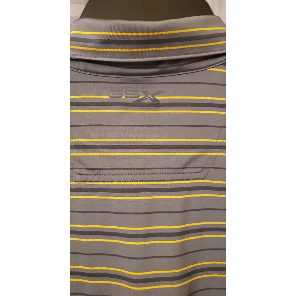 Gander‎ Mountain GSX Polo Shirt Mens 2XL Grey Black Striped Collared Polyester